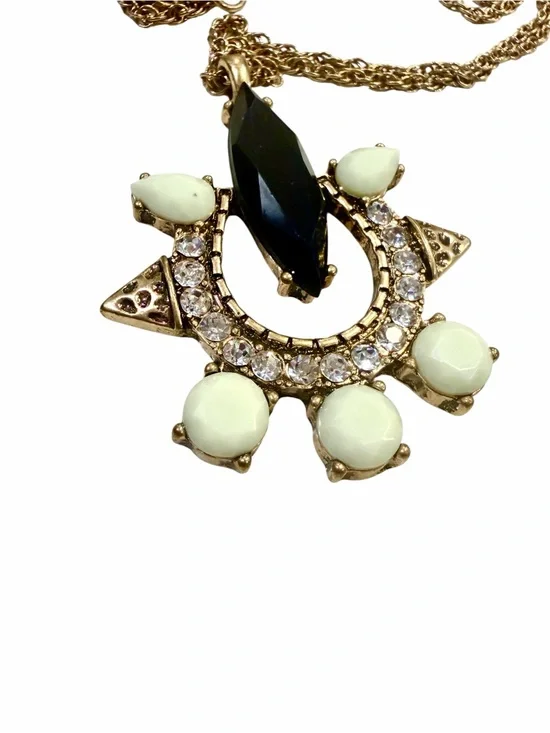 Authentic Signed J.Crew Horseshoe Statement Necklace Gold Green Navy Crystal