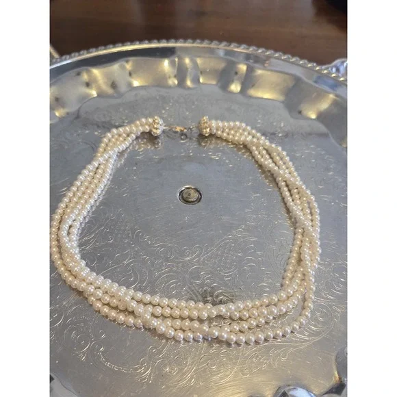 Vintage Four Strand Of Pearls With Silver Clasp