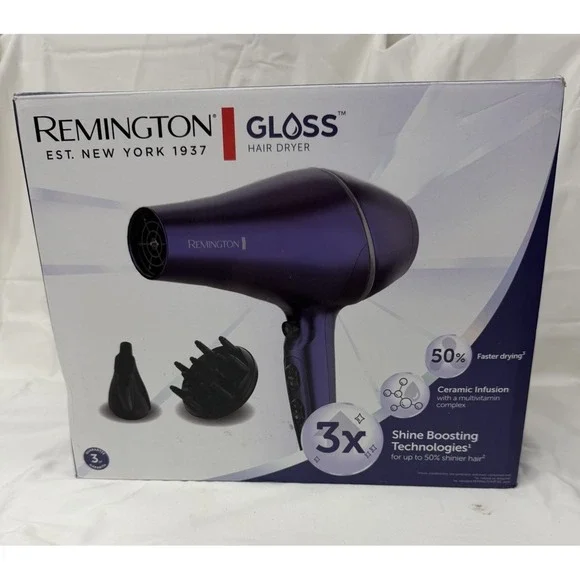 Remington Gloss Hair Dryer 1875W Purple Ceramic Ionic AC Motor 94433099