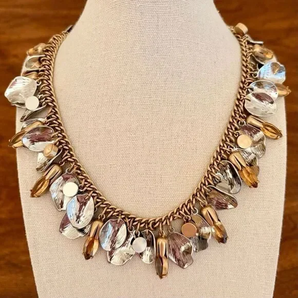 J.Crew | Leaf Cluster Pendant Necklace | Two-Tone | 16 1/2” Length