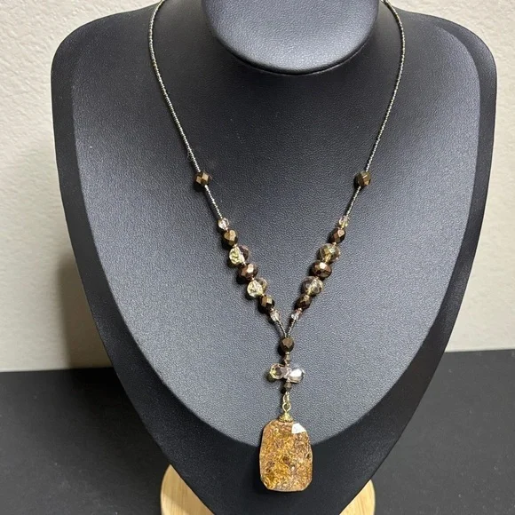 Essence USA Beaded Earthy Rock Pendant Necklace