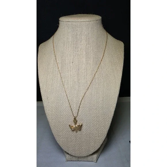 Vtg Gold Tone Pendant Necklace 2 Doves w Tiny Rhinestone 18