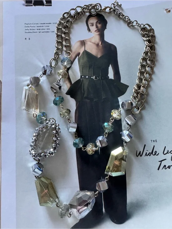 Crystal Pendant bold Statement Necklace in Silver
