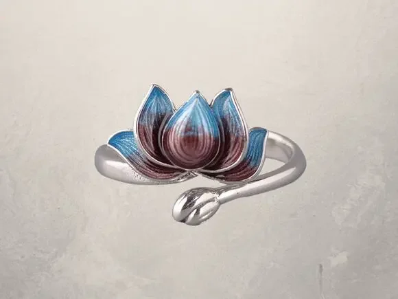 Adjustable Lotus Flower Ring, Boho Spiritual Jewelry