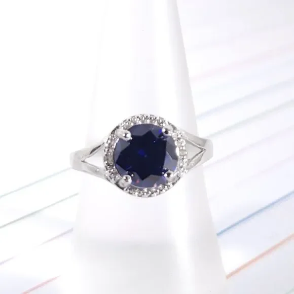 Simulated Tanzanite Halo Ring Size 7 3/4