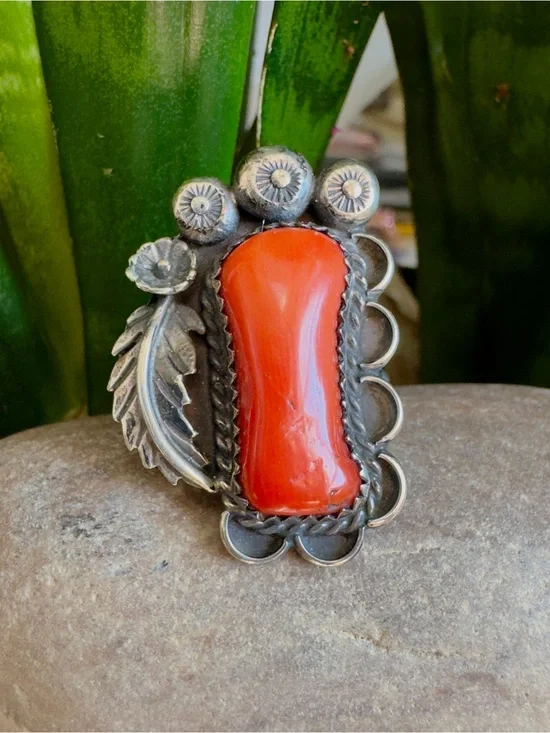 Sterling Navajo Coral Ring