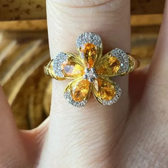 Natural Mandarin Garnet Sterling Silver Ring Size 6