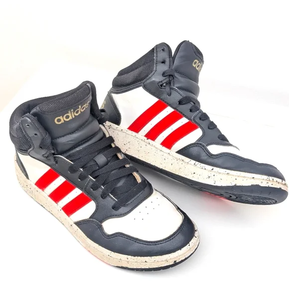 Kid's Adidas Hoops Mid size 5 pre-owned black white red stripe kids boys unisex