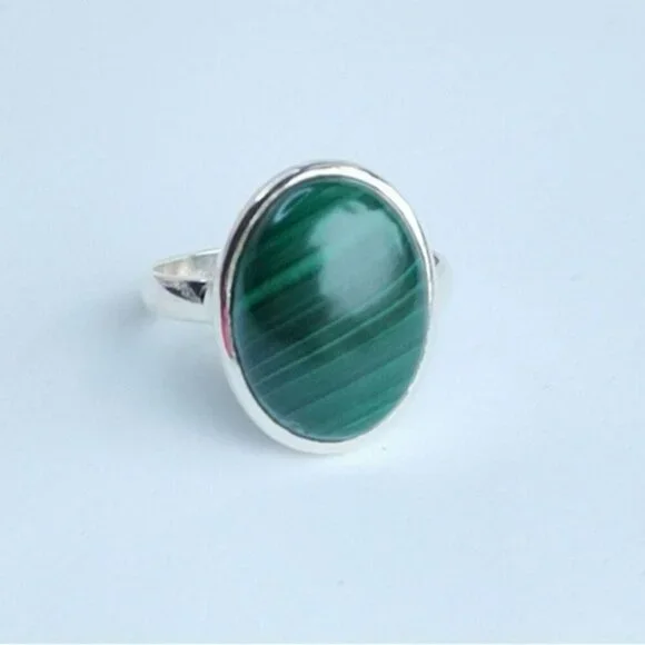 Sterling Silver Malachite Ring Size 6