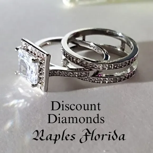 Princess Cut 2 Ct. Clear White Diamond Wedding Ring 14K White Gold 925 on Silver