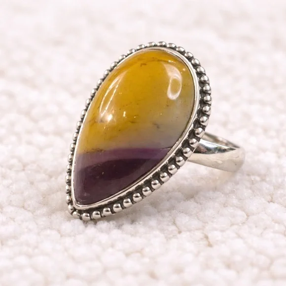 Sterling Silver Mookaite Jasper Teardrop Ring Statement Boho Gem Size 8