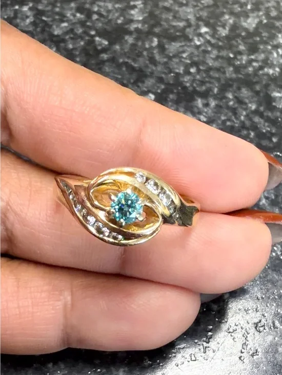 14k natural blue diamond ring