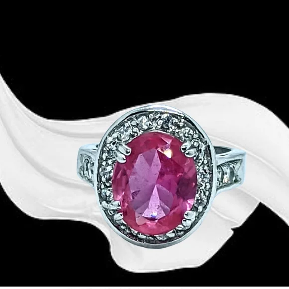 Intensely Pink CZ Stone Silver Ring NWOT