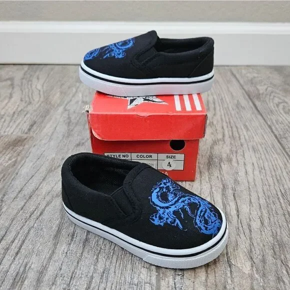 Rockland Black and Blue Dragon Slip On Shoes Size 4T