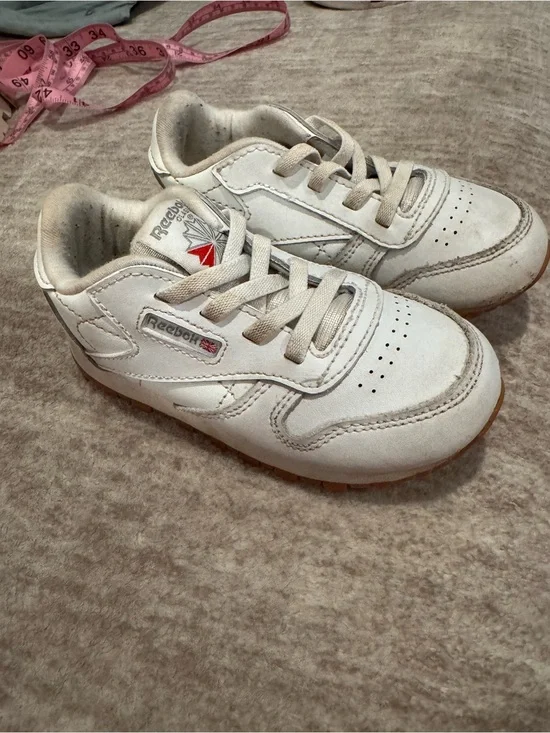 Reebok Kids White Leather Sneakers with Red Logo Accent