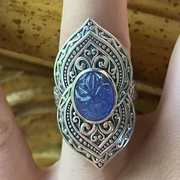 Natural Tanzanite Sterling Silver Cocktail Ring Size 7