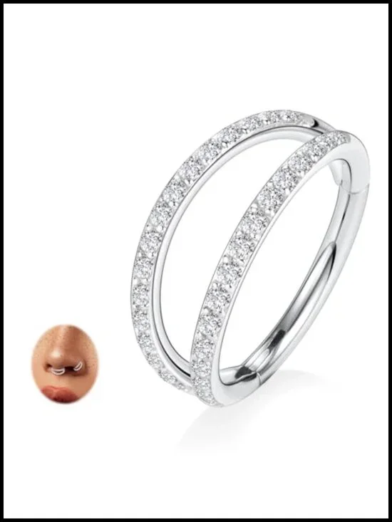 G23 Titanium Double Hoop Nose Ring Hypoallergenic CZ Clicker
