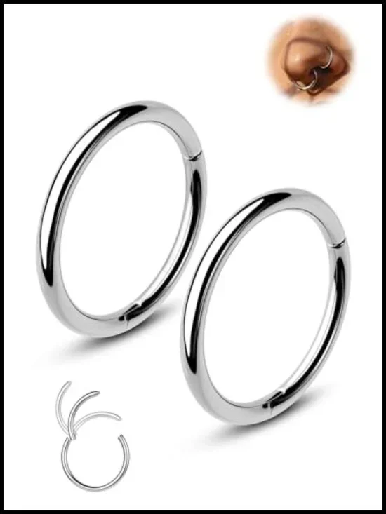 Titanium Nose Rings Hoops Hinged Clicker Piercing Jewelry Surgical Steel Helix