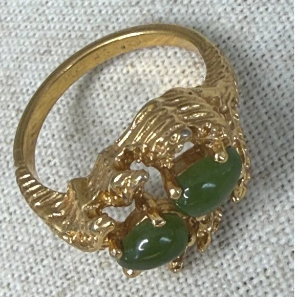 Vintage 14kt HGE Gold Green Faux Chalcedony Brutalist Statement‎ Ring Size 6