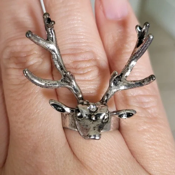Reindeer Ring Box of 12 Silver Tone Metal Deer Head‎ Christmas Holiday Jewel