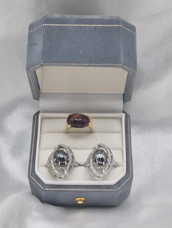 Sarah Coventry Adjustable 3 Rings. Gold Ring & Two Silver Hematite Rings