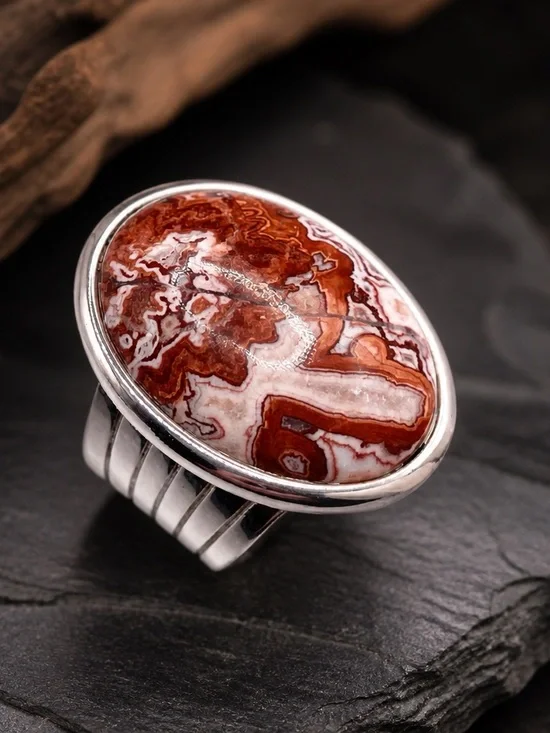 Size 7 Crazy Lace Agate 925 Sterling Silver Ring