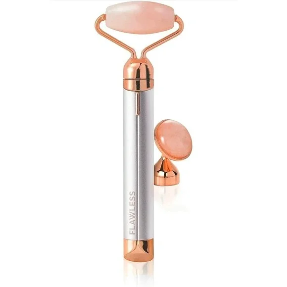 Finishing Touch Flawless Contour Vibrating Rose Quartz Facial Roller Under Eye
