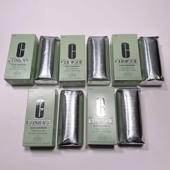 LOT of 5 Clinique Acne Solutions Cleansing Bar Soap For Face and Body Full Size