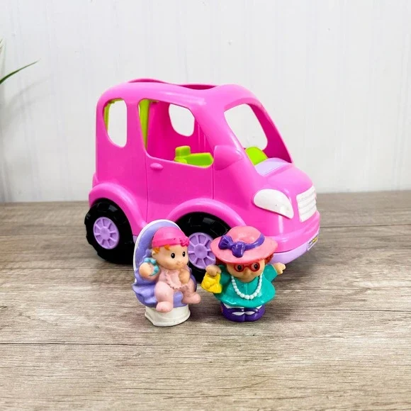 Fisher-Price Little People Pink Car w/ 2 Figures Set With‎ Sound! Mom and Baby