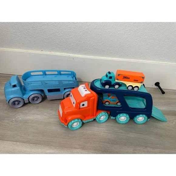 Green Toys Transport Carrier Truck Blue Orange Toy Cars Playset Kids