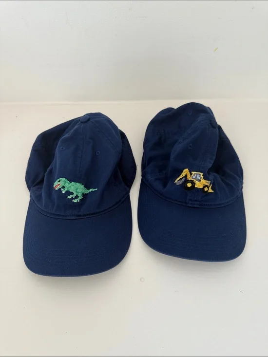 Kids Navy Baseball Cap with Dinosaur or Excavator Embroidery
