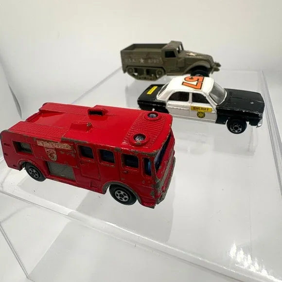Vintage Matchbox 1969 Fire Engine & Zylmex Audi Sheriff Armored Half Track Lot