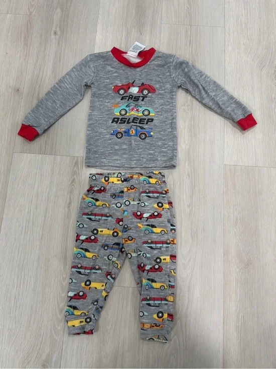 Kids Grey and Red Car Pajama Set with Race Car Print