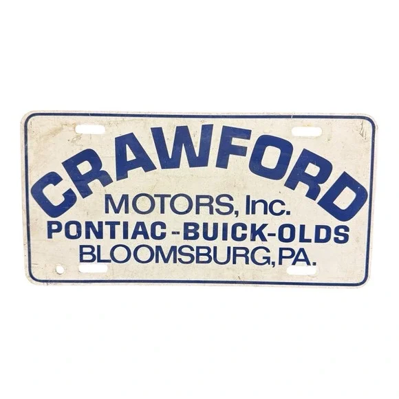 Crawford Motors Metal‎ Front Booster License Plate Bloomsburg PA 1980s