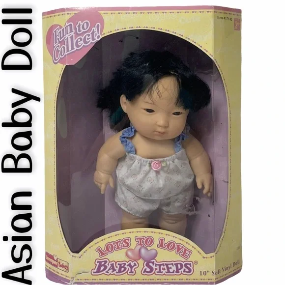 Rare Vintage Doll Y2K Toys Lots To Love Asian Baby Ethnic Brown Hair Blue Pink
