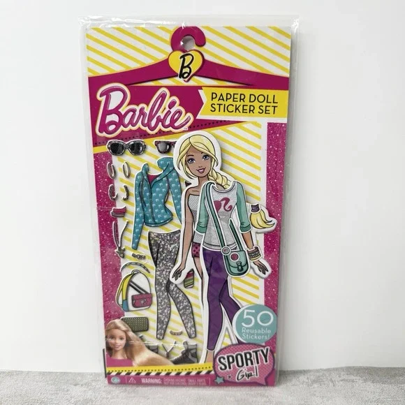 Barbie Sporty Girl Paper Doll Sticker Set of 50 Reusable Stickers