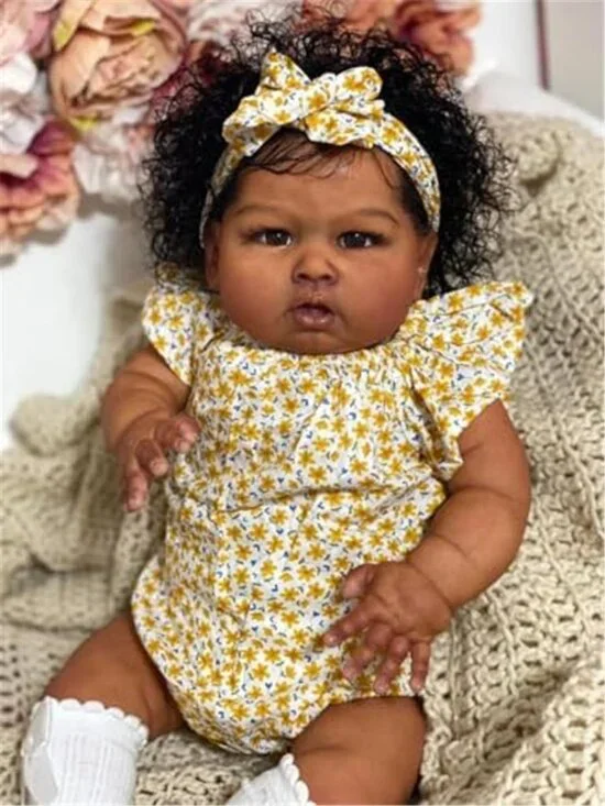 24 Inch Reborn Baby Doll Black Girl Silicone Vinyl Cloth Body Lifelike Toddler