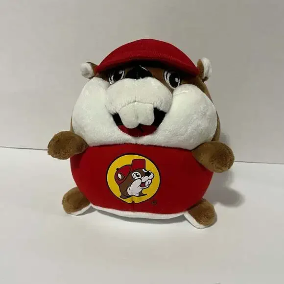 Buc-ee's Beaver Round Plush Stuffed Animal with Red Shirt and Hat