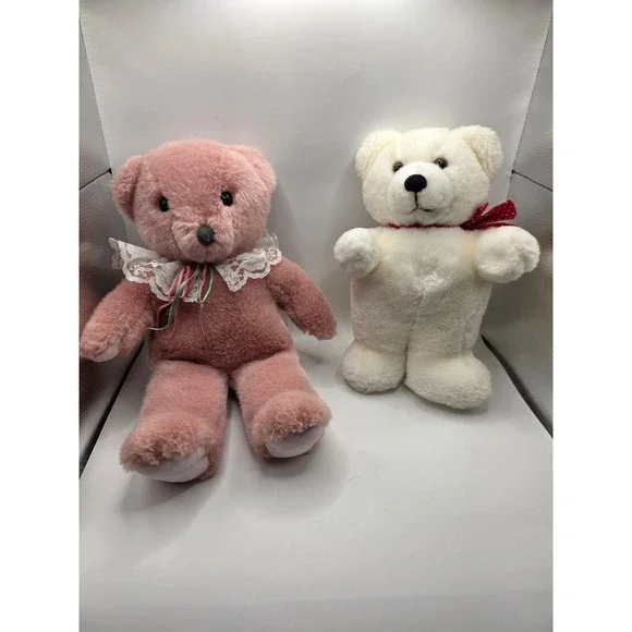 Dakin Plush Teddy Bear Lot Pink White Vintage 1984 1990 8in and 11in