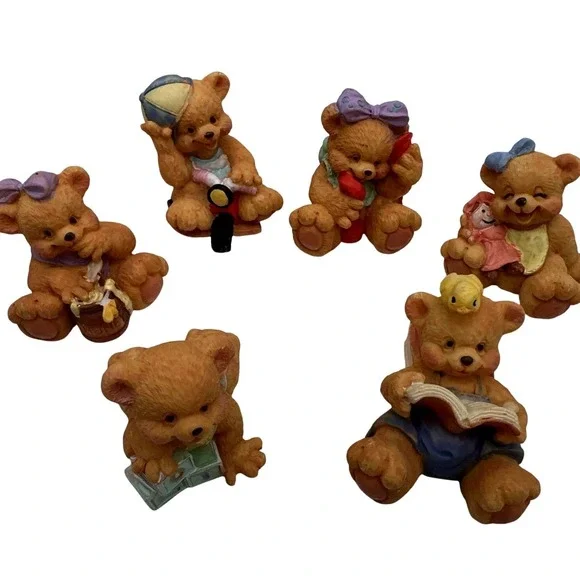 Vintage ‎ Resin Teddy Bear Figurines Set of 6 Collectible Resin Home Decor
