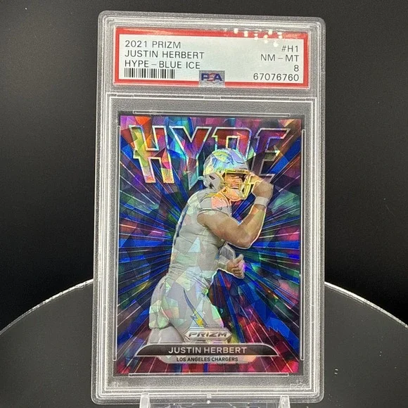 2021 Panini Prizm Justin Herbert HYPE Cracked Ice /99 Chargers PSA 8‎