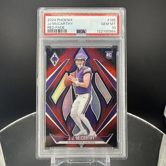 2024 Panini Phoenix Rookies J.J. McCarthy #185 Red Fade /299 (RC) PSA 10