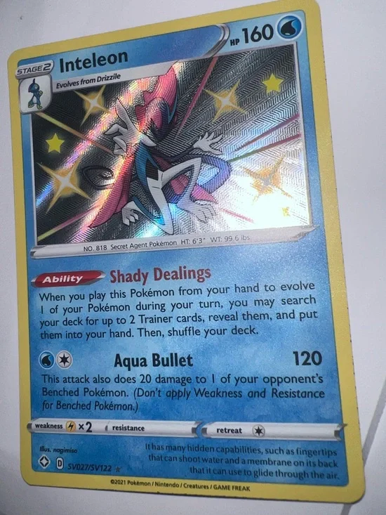 Pokemon Inteleon Holographic Yellow-Blue Card