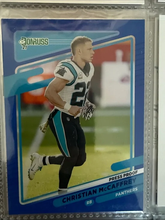 Christian McCaffrey Panthers Football Card — Blue