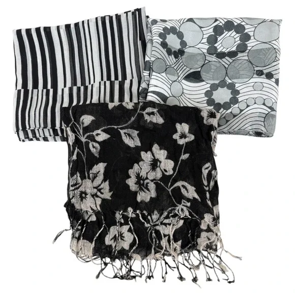 Calvin Klein Scarf Polyester Black White Horizontal Stripe Lightweight OS