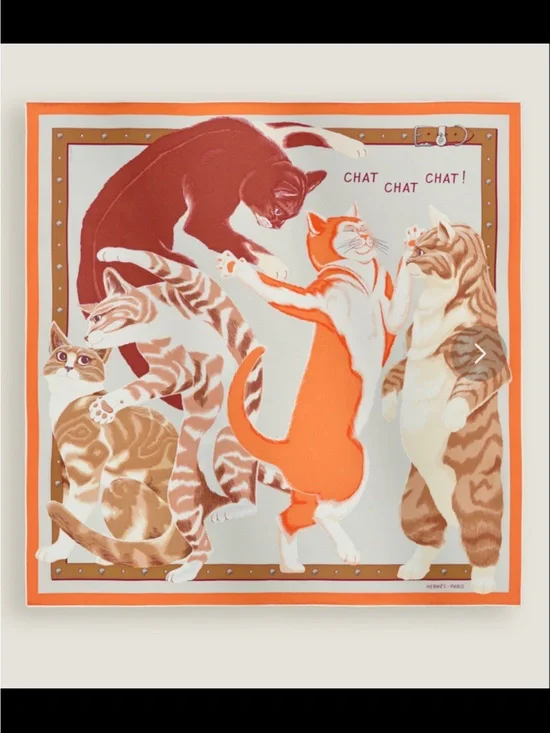 Hermès Orange, Brown & Cream Cat Scarf
