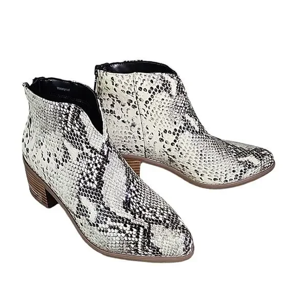 Aqua College Emily Natural Snake Print Leather Waterproof Ankle Boots Size 6 NEW