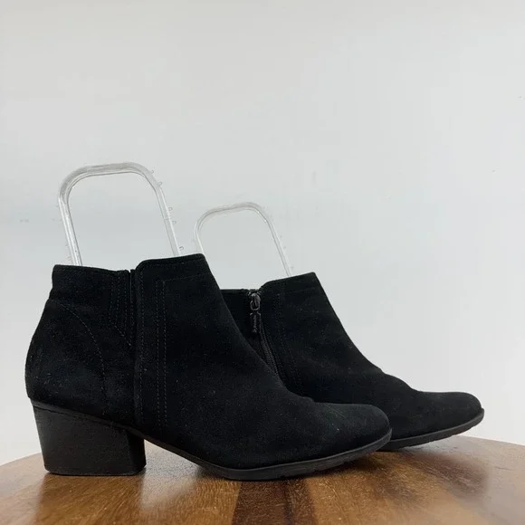 Womens Blondo Valli 2.0 Black Leather‎ Heeled Waterproof Ankle Booties Size 10 M