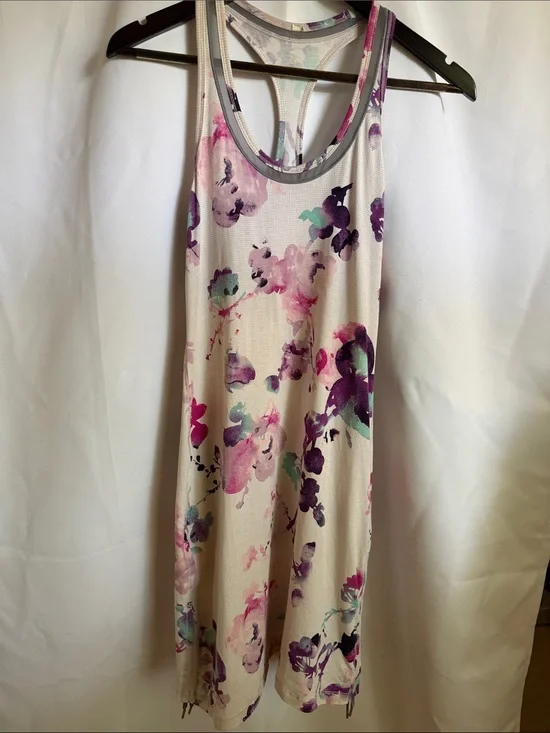 Lululemon Floral Racerback Tank Dress in Cream and Purple Size 6