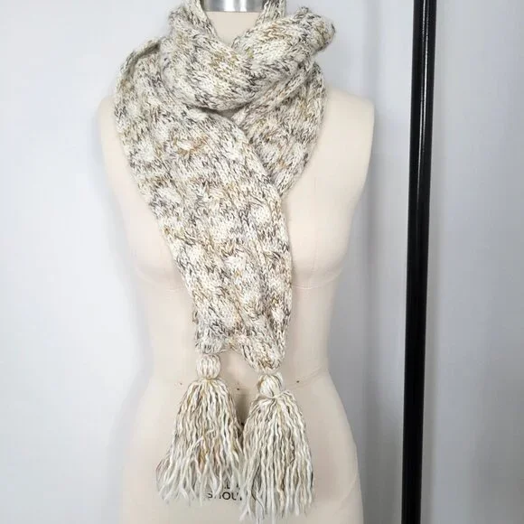 2007 GAP Holiday Chunky Knit Fringe Scarf Neutral Cream Beige Long 94